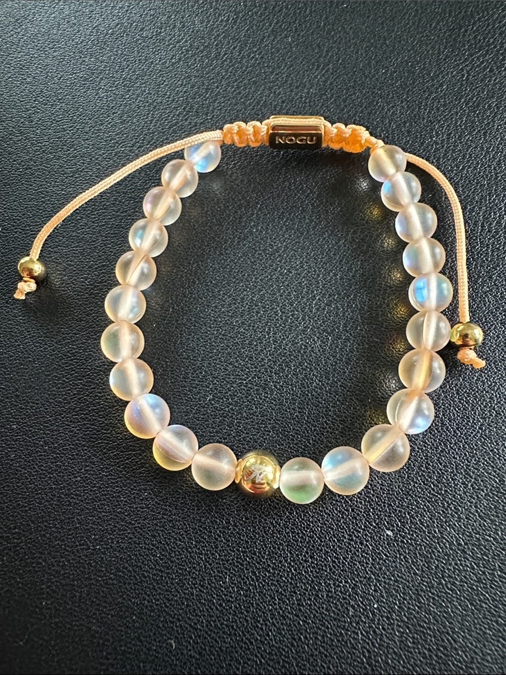 Nogu Peach | Gold | Mermaid Glass Macrame Bead Bracelet
